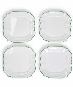 Two's Company Tabletop Garden Soiree Set Of 4 Salad / Dessert Plates With Green Border
