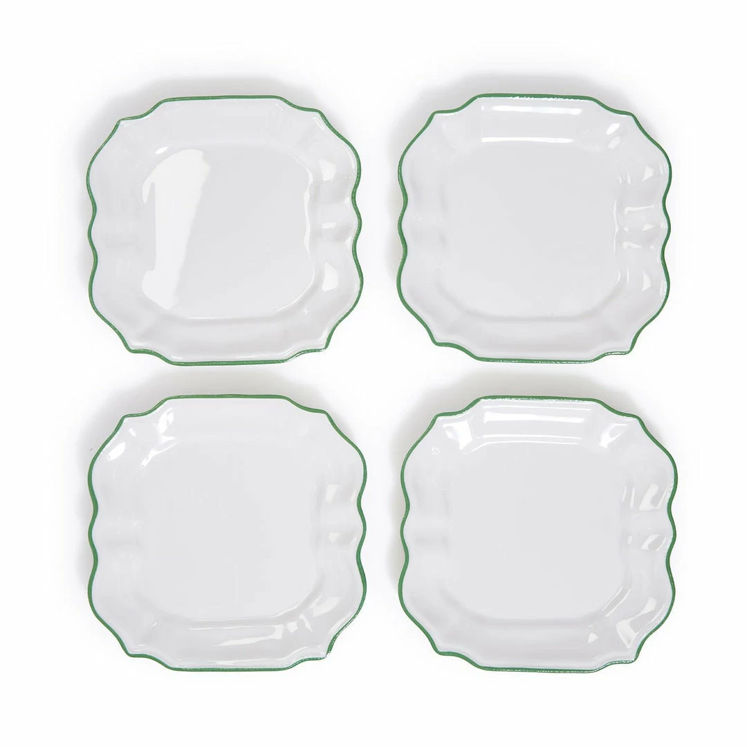 Two's Company Tabletop Garden Soiree Set Of 4 Salad / Dessert Plates With Green Border