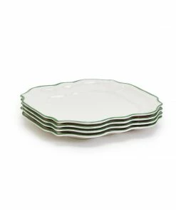 Two's Company Tabletop Garden Soiree Set Of 4 Salad / Dessert Plates With Green Border