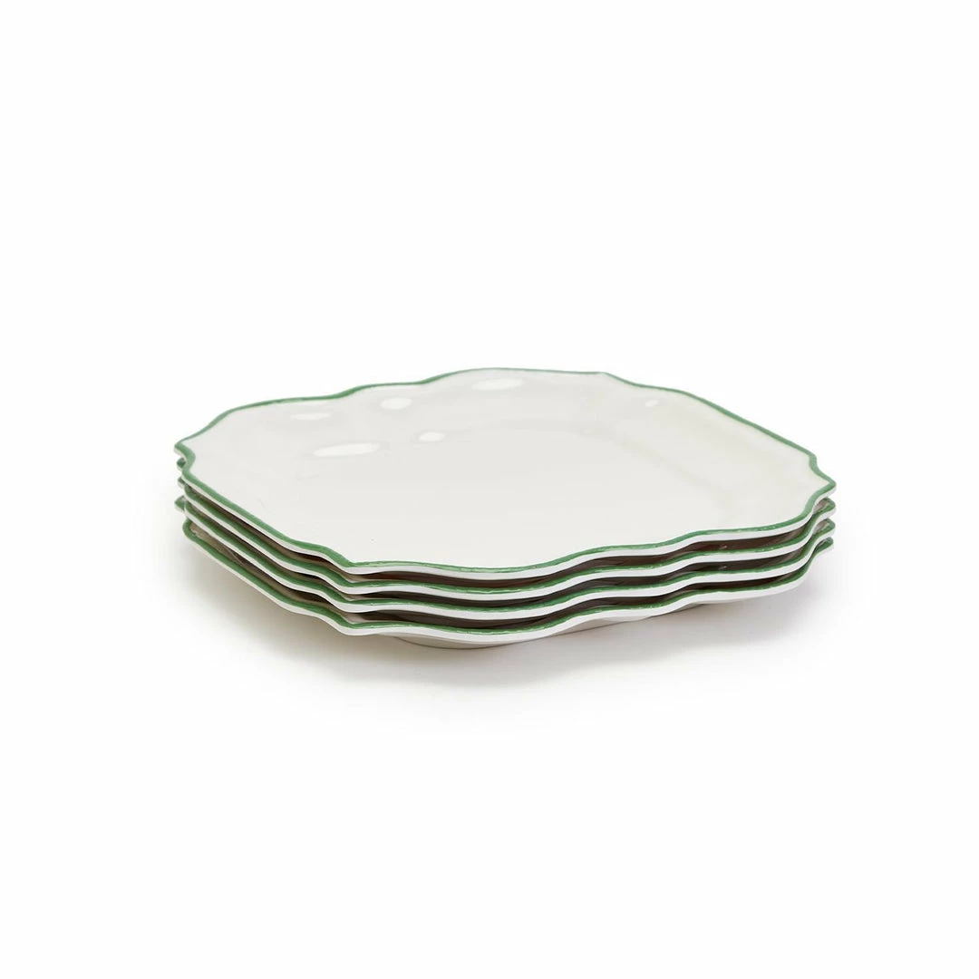 Two's Company Tabletop Garden Soiree Set Of 4 Salad / Dessert Plates With Green Border