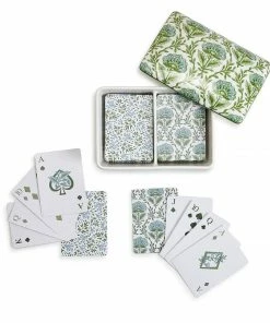 Two's Company Countryside Double Deck Playing Cards In Floral Pattern Ceramic Storage Box Games