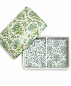 Two's Company Countryside Double Deck Playing Cards In Floral Pattern Ceramic Storage Box Games