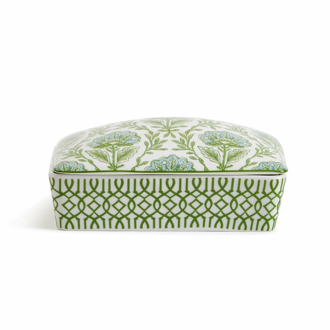 Two's Company Countryside Double Deck Playing Cards In Floral Pattern Ceramic Storage Box Games