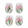 Two's Company Pink Tulips Hand-Painted Stemless Wine Glass
