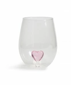 Two's Company Drinkware Pink Heart Stemless Wine Glass