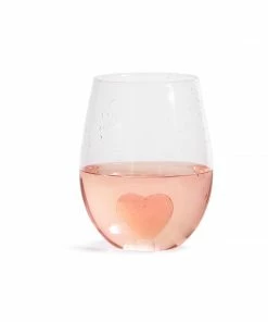 Two's Company Drinkware Pink Heart Stemless Wine Glass