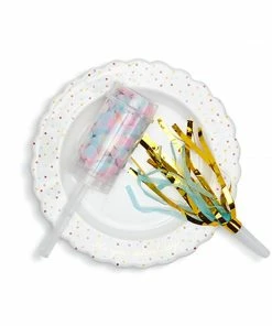 Two's Company Gifts "It's Your Special Day" Confetti Pattern Birthday Dessert Plate With Birthday Candle, Confetti Popper, Noise Maker In Gift Box