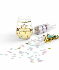 Two's Company Gifts Birthday Stemless Glass With Confetti Popper And Noise Maker