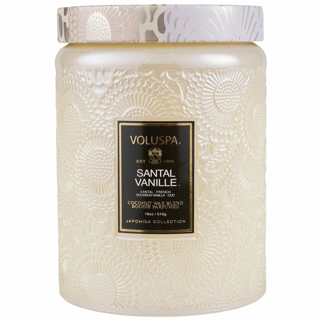 Voluspa Gifts Santal Vanille - Large Embossed Glass Candle With Lid