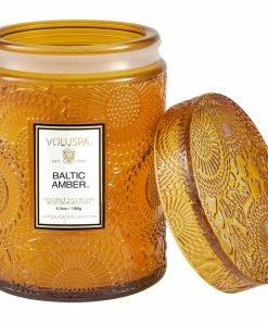 Voluspa Baltic Amber - 5.5 Oz Embossed Glass Jar Candle With Lid Gifts