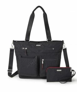 Baggallini Bags Any Day Tote With RFID Phone Wristlet - Black Cheetah