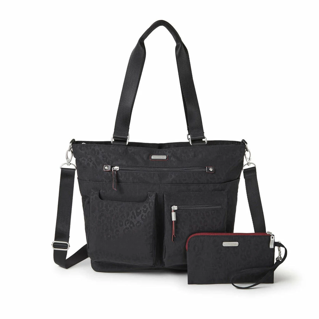 Baggallini Bags Any Day Tote With RFID Phone Wristlet - Black Cheetah