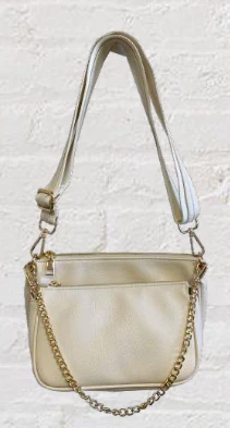 Ahdorned ALEX/Faux Pebble Leather Double Bag With Strap - Cream Bags