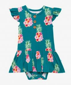Posh Peanut Baby Ananas Ruffled Capsleeve Henley Twirl Skirt Bodysuit