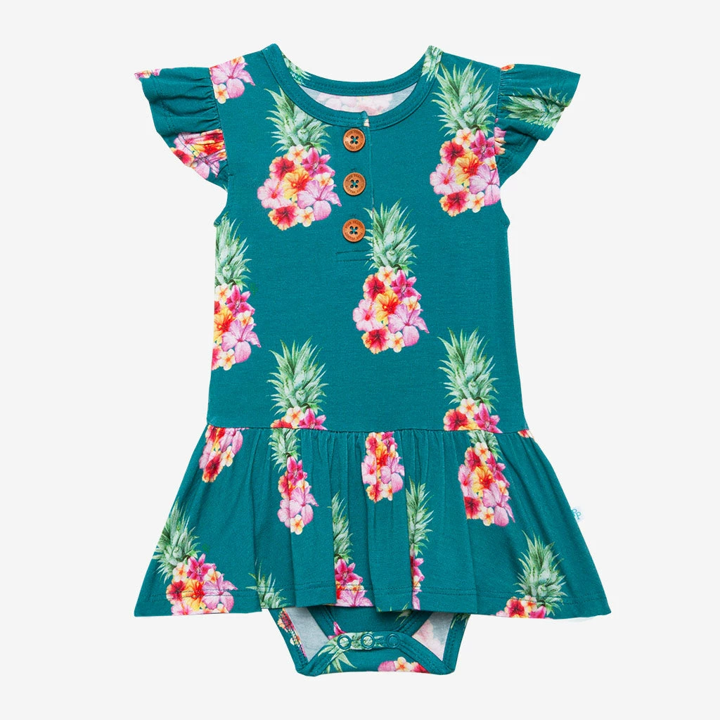 Posh Peanut Baby Ananas Ruffled Capsleeve Henley Twirl Skirt Bodysuit