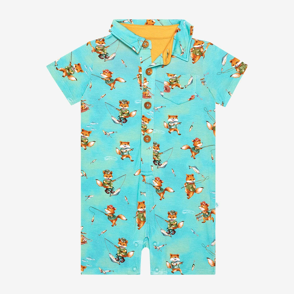 Posh Peanut Baby Arlo Short Sleeve Collared Henley Romper