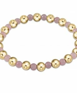 Enewton Gold Grateful Pattern 6mm Bead Bracelet - Rose Quartz Jewelry