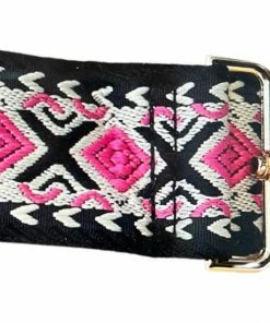 Ahdorned Embroidered Bag Straps - Black/Pink Diamond