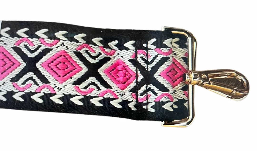 Ahdorned Embroidered Bag Straps - Black/Pink Diamond
