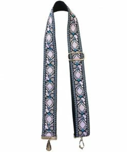 Ahdorned Bags Floral Embroidered Bag Strap Assorted Hardware - Light Pink/Blue