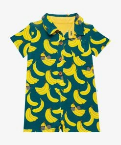Posh Peanut Bananas Short Sleeve Collared Henley Romper Baby