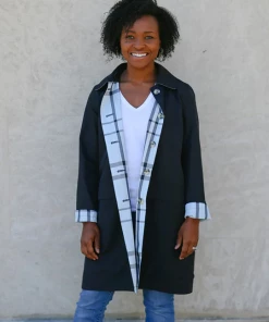 Rainraps Apparel Black & Light Blue Plaid RAINTRENCH (with Detachable Hood)