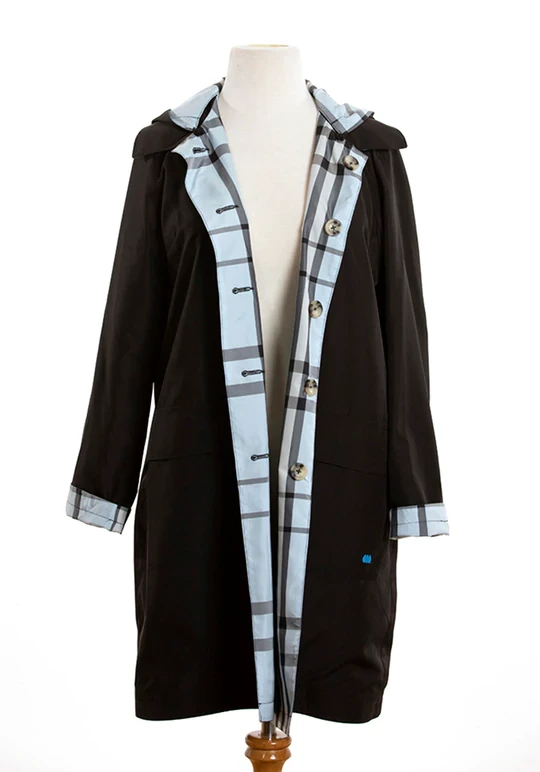 Rainraps Apparel Black & Light Blue Plaid RAINTRENCH (with Detachable Hood)