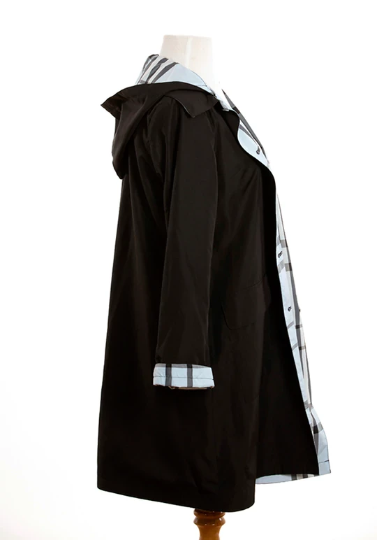 Rainraps Apparel Black & Light Blue Plaid RAINTRENCH (with Detachable Hood)