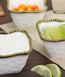 Pampa Bay Gifts Square Snack Bowl - White Gold