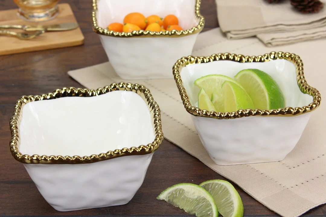 Pampa Bay Gifts Square Snack Bowl - White Gold