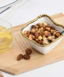Pampa Bay Gifts Square Snack Bowl - White Gold