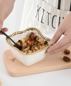 Pampa Bay Gifts Square Snack Bowl - White Gold