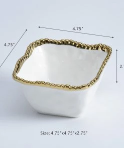 Pampa Bay Gifts Square Snack Bowl - White Gold