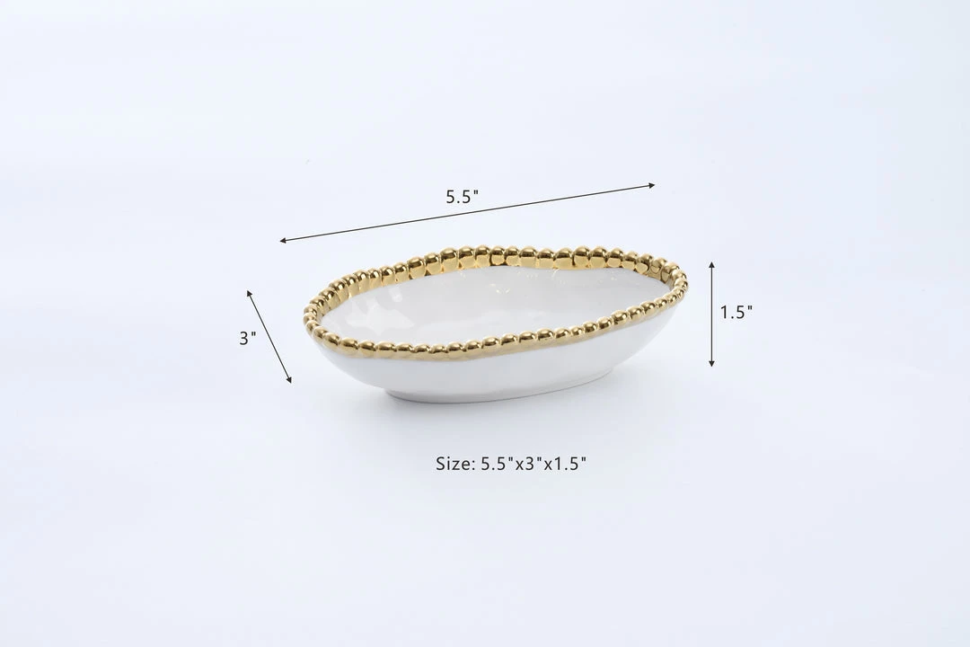 Pampa Bay Gifts Long Condiment Bowl - White Gold