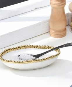 Pampa Bay Gifts Long Condiment Bowl - White Gold