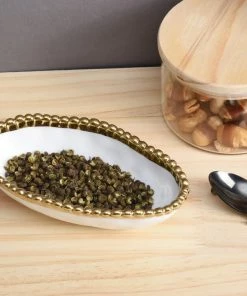 Pampa Bay Gifts Long Condiment Bowl - White Gold