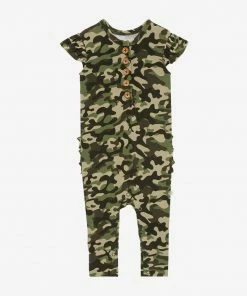 Posh Peanut Cadet Ruffled Capsleeve Henley Romper Baby
