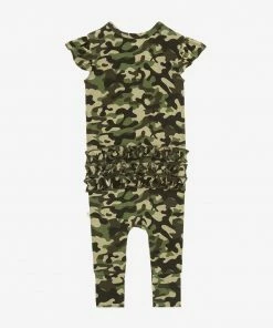 Posh Peanut Cadet Ruffled Capsleeve Henley Romper Baby