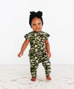 Posh Peanut Cadet Ruffled Capsleeve Henley Romper Baby