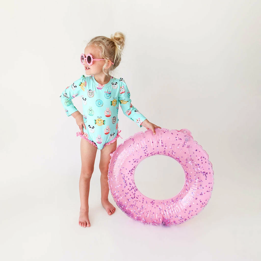 Posh Peanut Donuts Long Sleeve Ruffled Rash Guard Swimsuit Baby