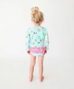 Posh Peanut Donuts Long Sleeve Ruffled Rash Guard Swimsuit Baby