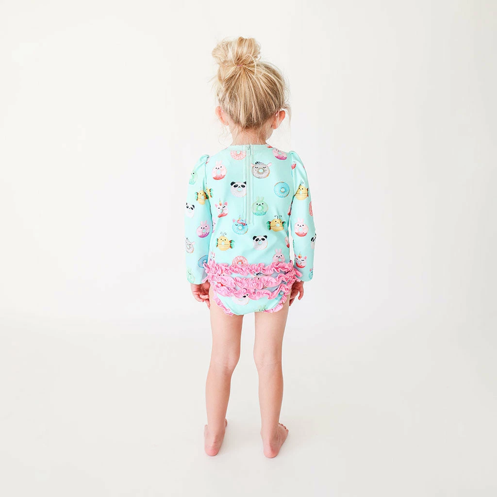 Posh Peanut Donuts Long Sleeve Ruffled Rash Guard Swimsuit Baby