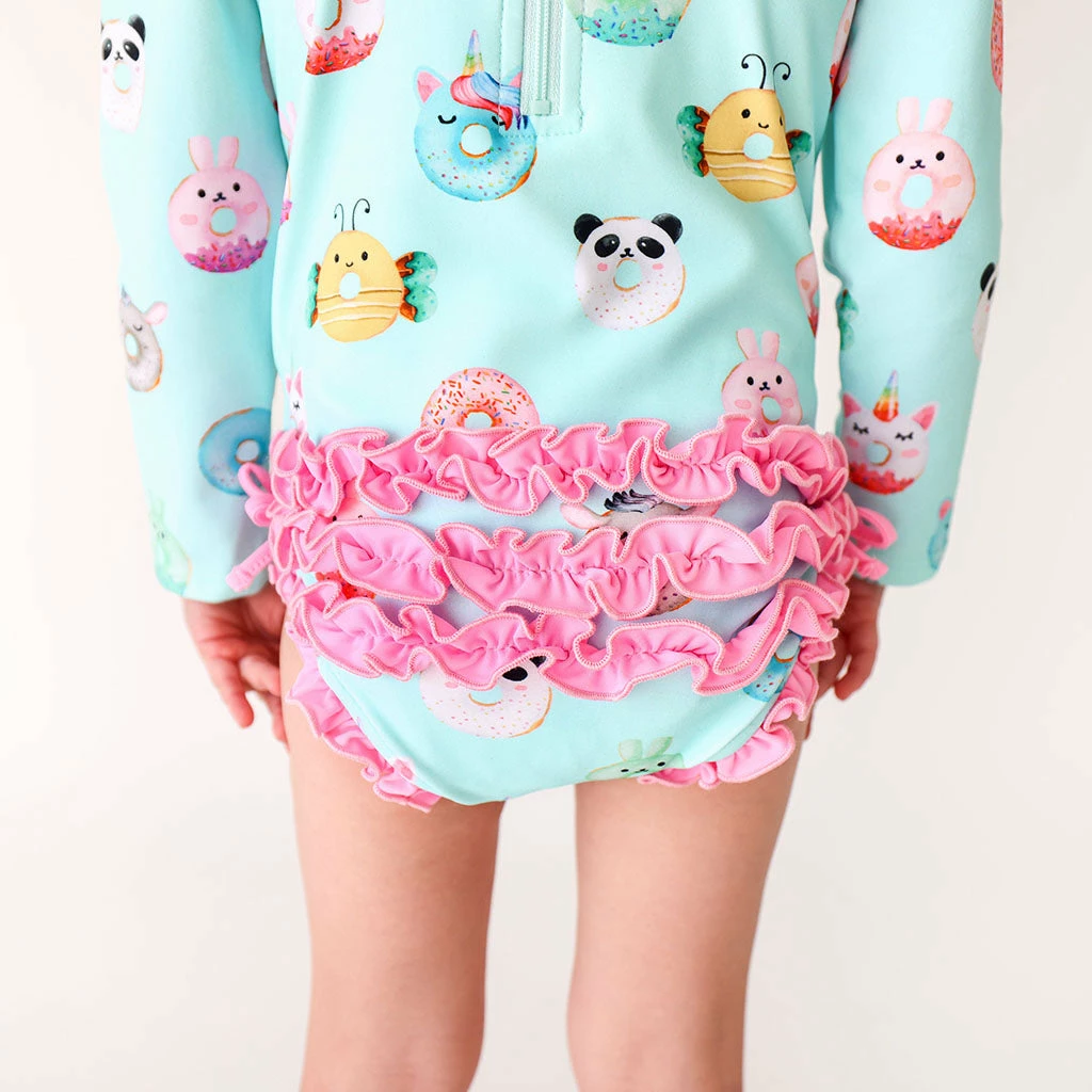Posh Peanut Donuts Long Sleeve Ruffled Rash Guard Swimsuit Baby