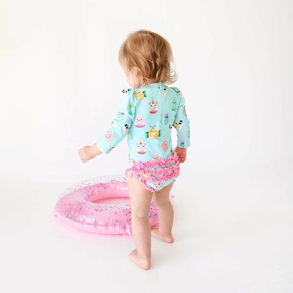 Posh Peanut Donuts Long Sleeve Ruffled Rash Guard Swimsuit Baby