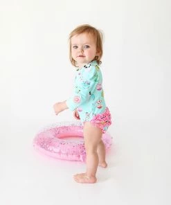 Posh Peanut Donuts Long Sleeve Ruffled Rash Guard Swimsuit Baby