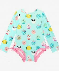 Posh Peanut Donuts Long Sleeve Ruffled Rash Guard Swimsuit Baby