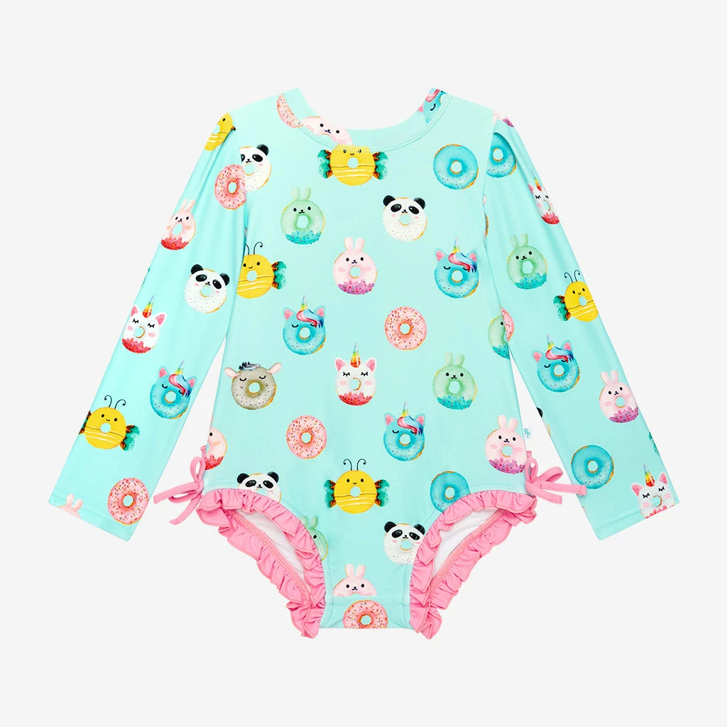Posh Peanut Donuts Long Sleeve Ruffled Rash Guard Swimsuit Baby