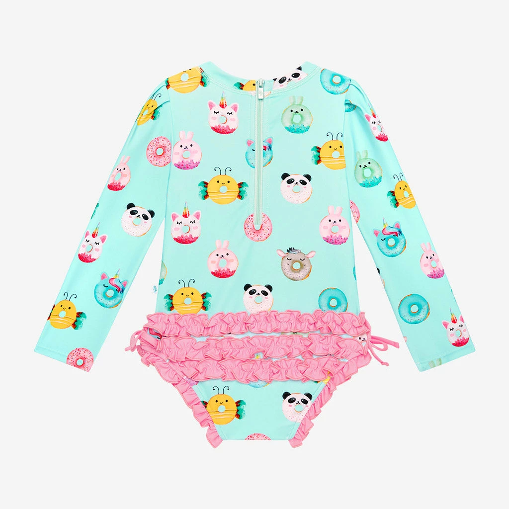 Posh Peanut Donuts Long Sleeve Ruffled Rash Guard Swimsuit Baby