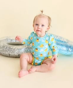 Posh Peanut Ducky Long Sleeve Ruffled Rash Guard Swimsuit