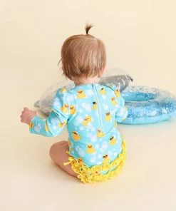 Posh Peanut Ducky Long Sleeve Ruffled Rash Guard Swimsuit